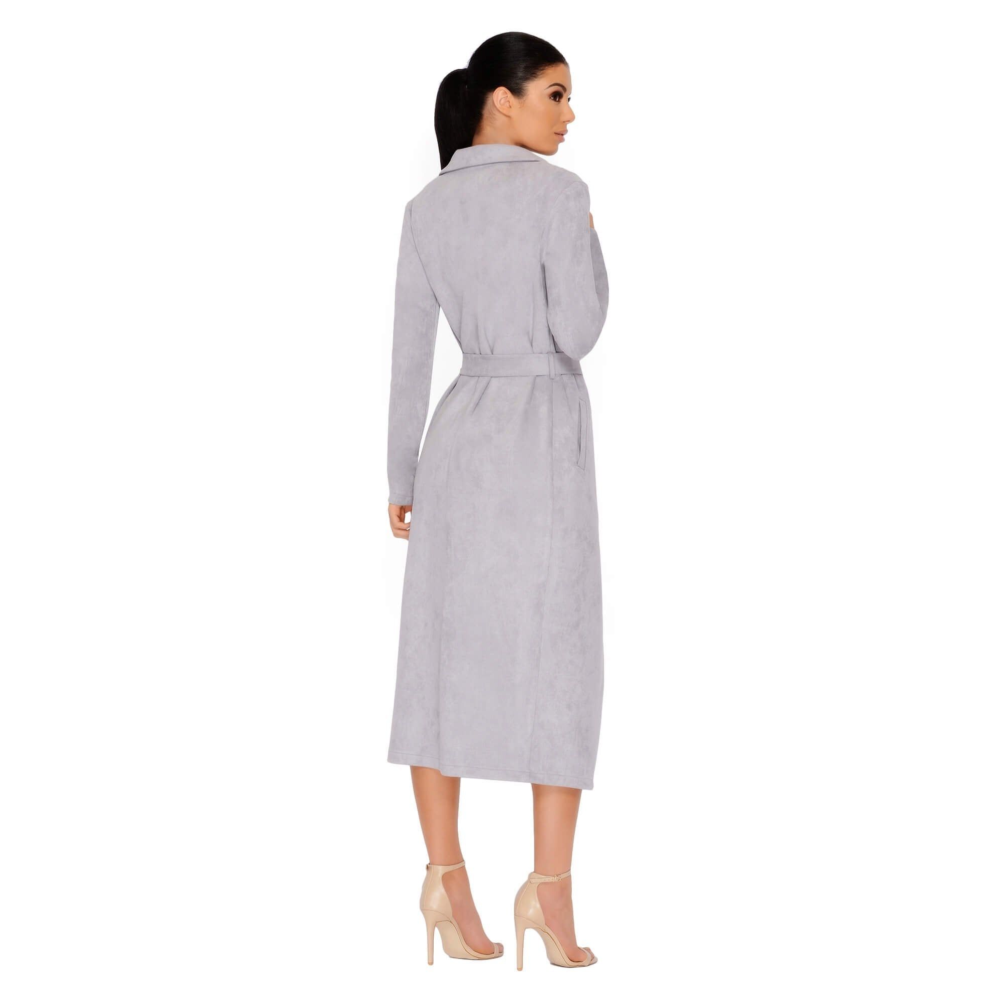 Soft Centered Longline Suedette Coat in Grey sold by Oh Polly product image thumbnail 7