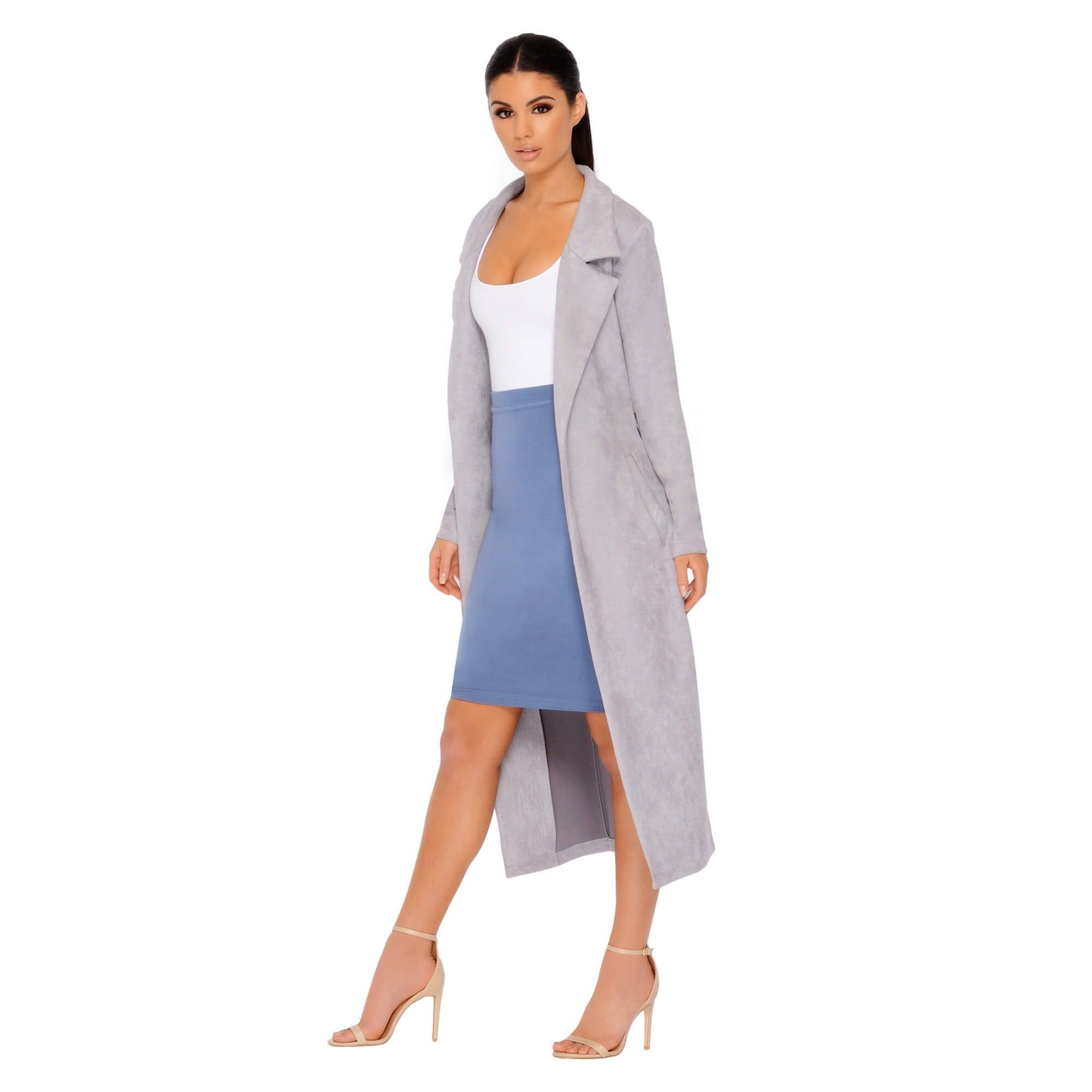 Soft Centered Longline Suedette Coat in Grey sold by Oh Polly product image thumbnail 4