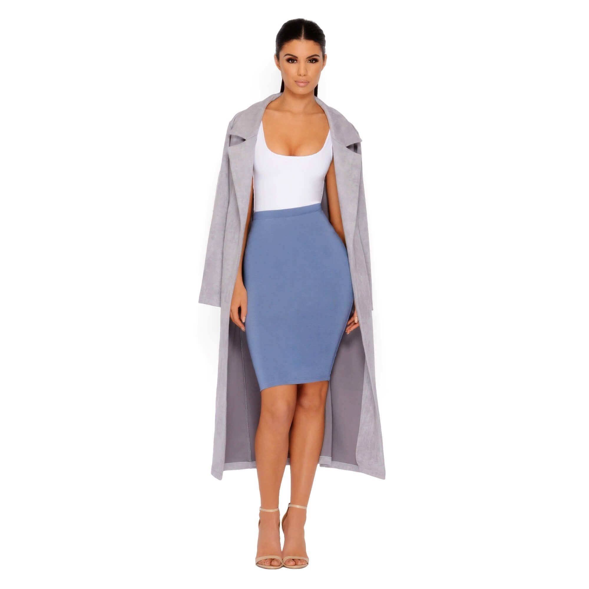 Soft Centered Longline Suedette Coat in Grey sold by Oh Polly product image thumbnail 14