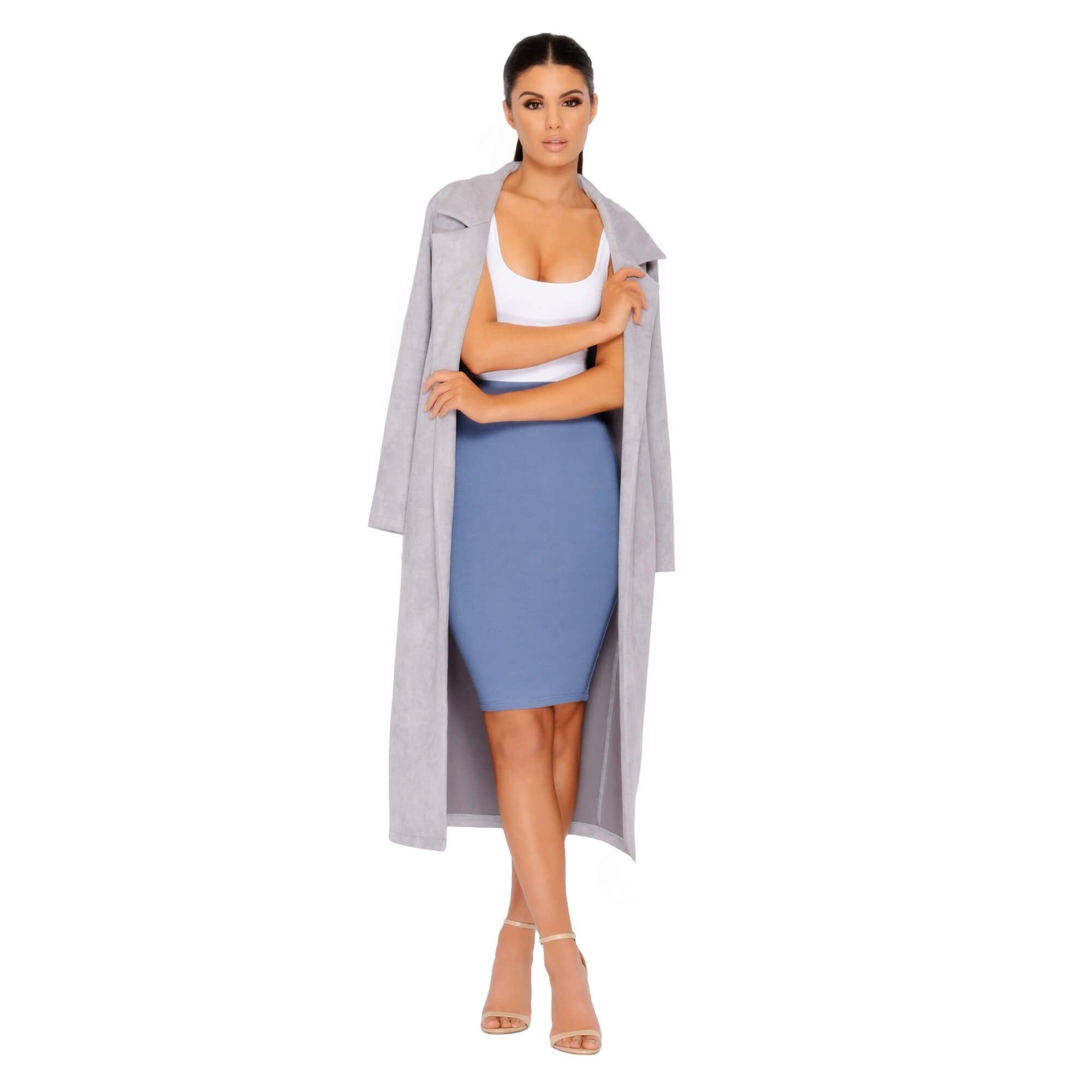 Soft Centered Longline Suedette Coat in Grey sold by Oh Polly product image thumbnail 8