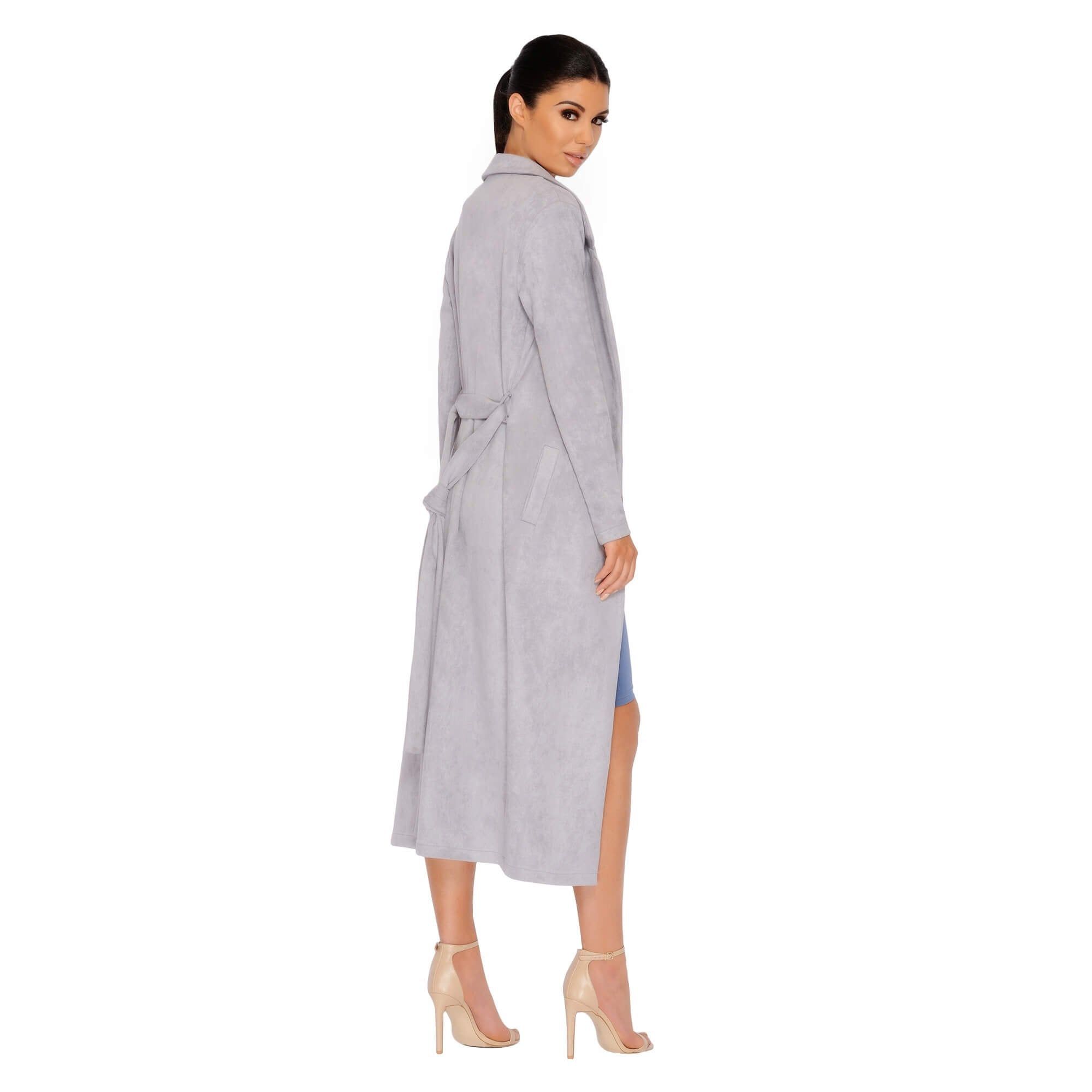 Soft Centered Longline Suedette Coat in Grey sold by Oh Polly product image thumbnail 6