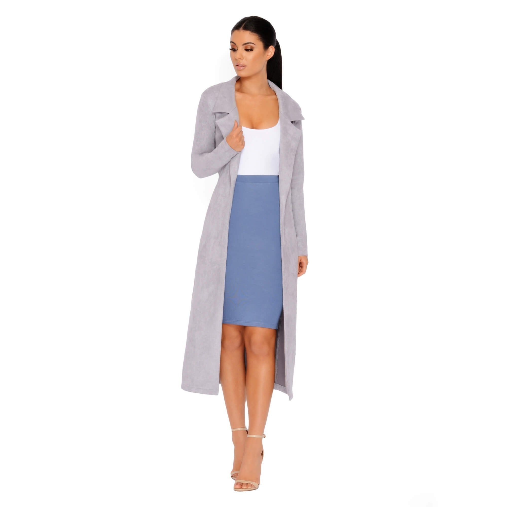 Soft Centered Longline Suedette Coat in Grey sold by Oh Polly product image thumbnail 3