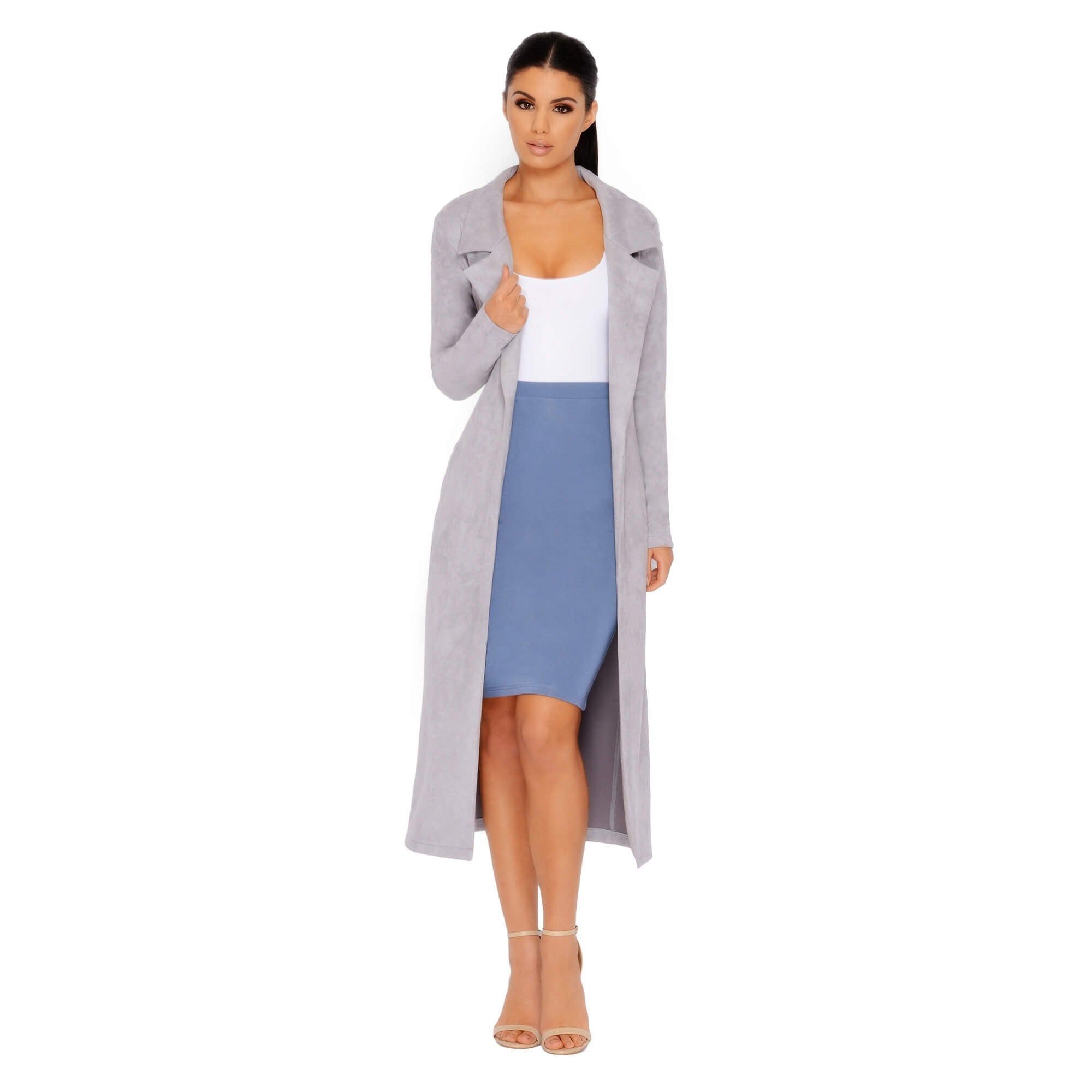 Soft Centered Longline Suedette Coat in Grey sold by Oh Polly product image thumbnail 2