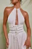 Halter Neck Cut Out Shirred Mini Dress in White sold by Oh Polly