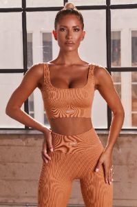 Ribbed Full Length Leggings in Caramel sold by Oh Polly