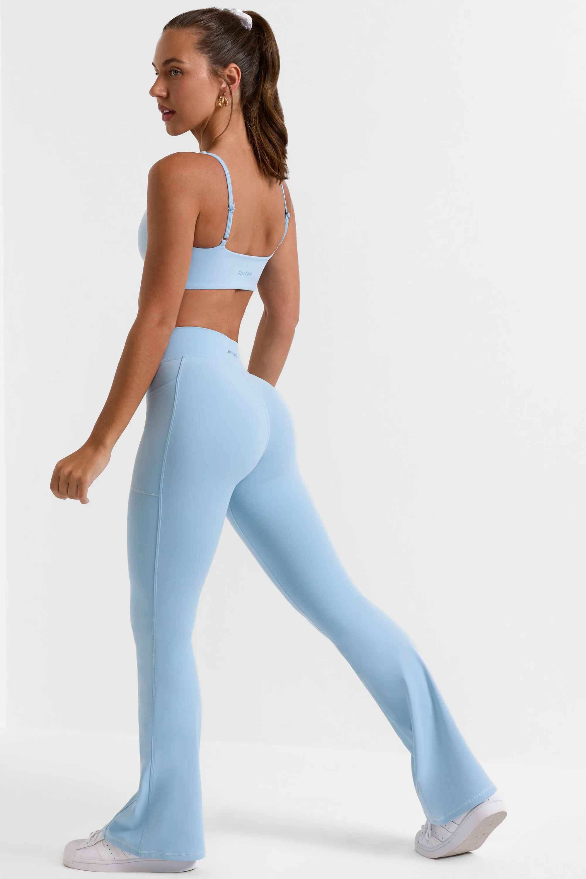 Petite Cross Waistband Flare Pocket Leggings in Ice Blue sold by Oh Polly product image thumbnail 3