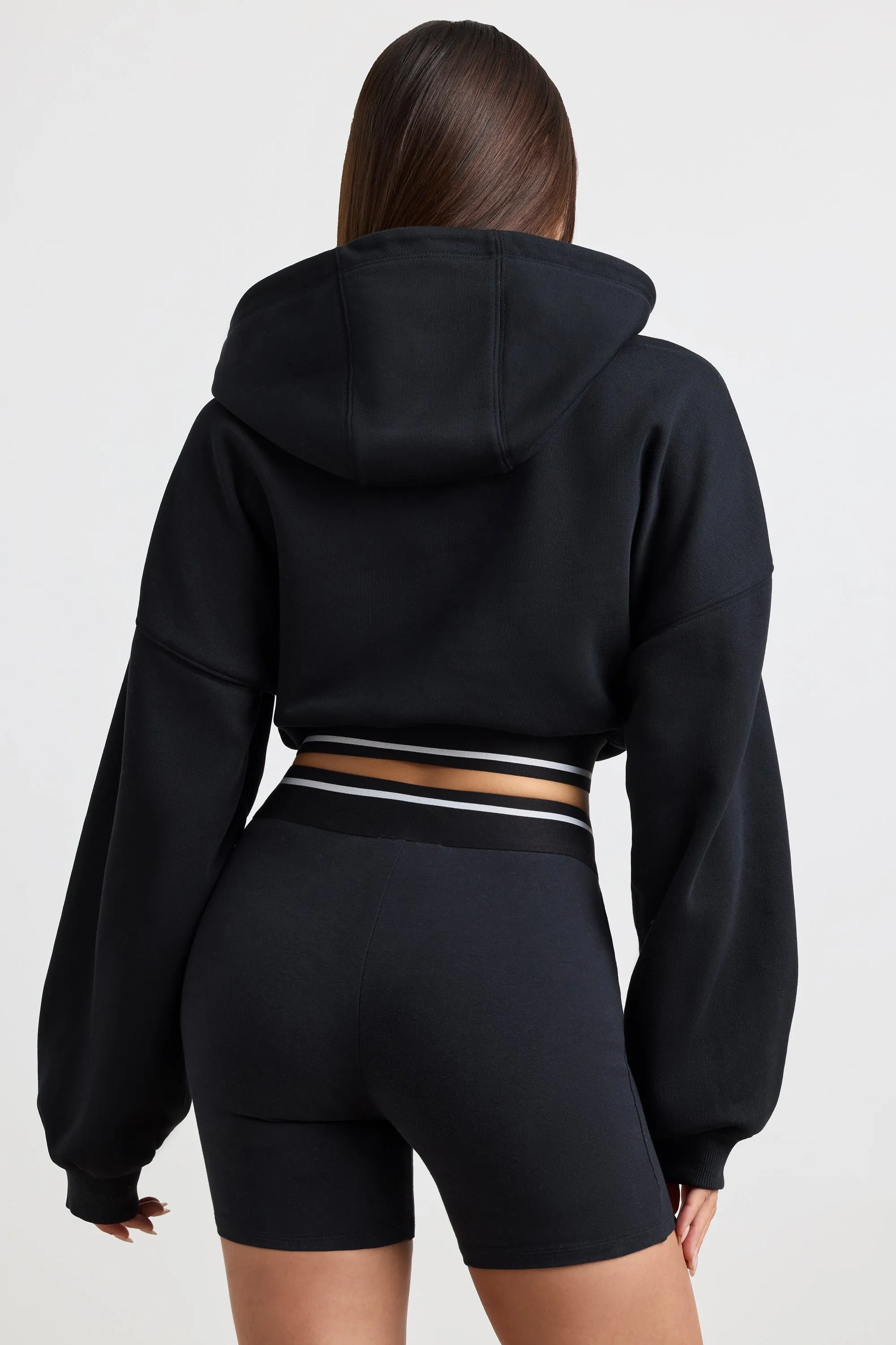 Stretch Cotton Fleece Cropped Hoodie in Black sold by Oh Polly product image thumbnail 2