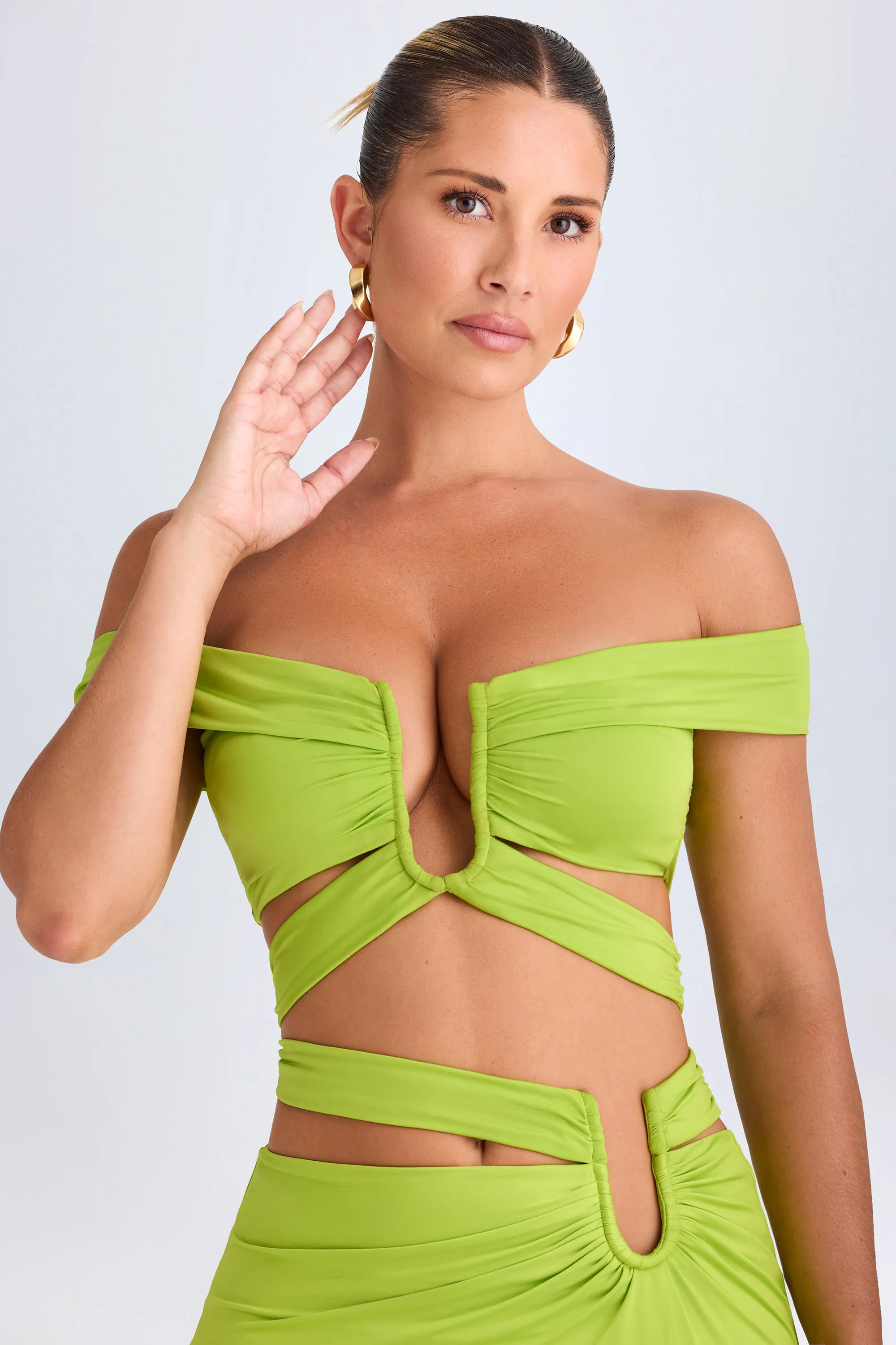 Cut-Out Off-Shoulder Crop Top in Lime Green sold by Oh Polly product image thumbnail 4