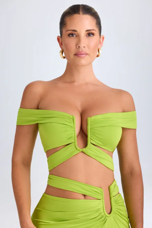 Cut-Out Off-Shoulder Crop Top in Lime Green sold by Oh Polly