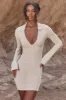 Long Sleeve Ruched Mini Dress in Beige sold by Oh Polly