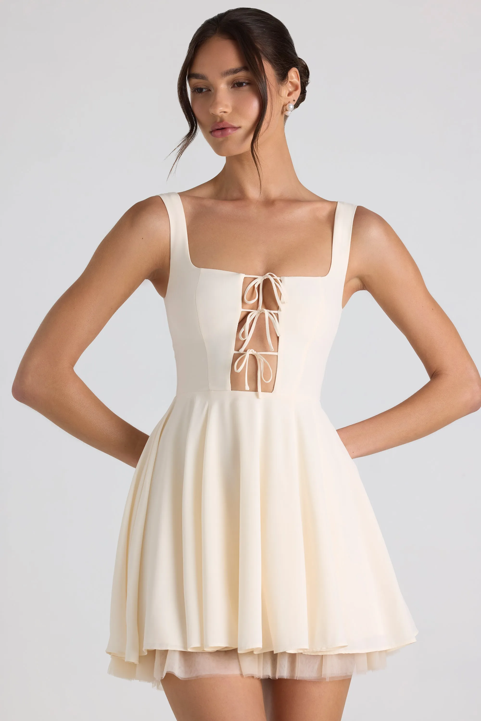 Tie-Detail A-Line Micro Mini Dress in Ivory sold by Oh Polly product image thumbnail 5