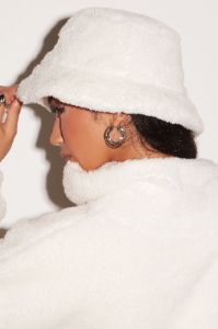 Hot Head Teddy Bucket Hat in Oyster White sold by Oh Polly