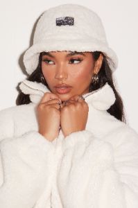 Hot Head Teddy Bucket Hat in Oyster White sold by Oh Polly