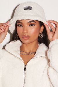 Hot Head Teddy Bucket Hat in Oyster White sold by Oh Polly
