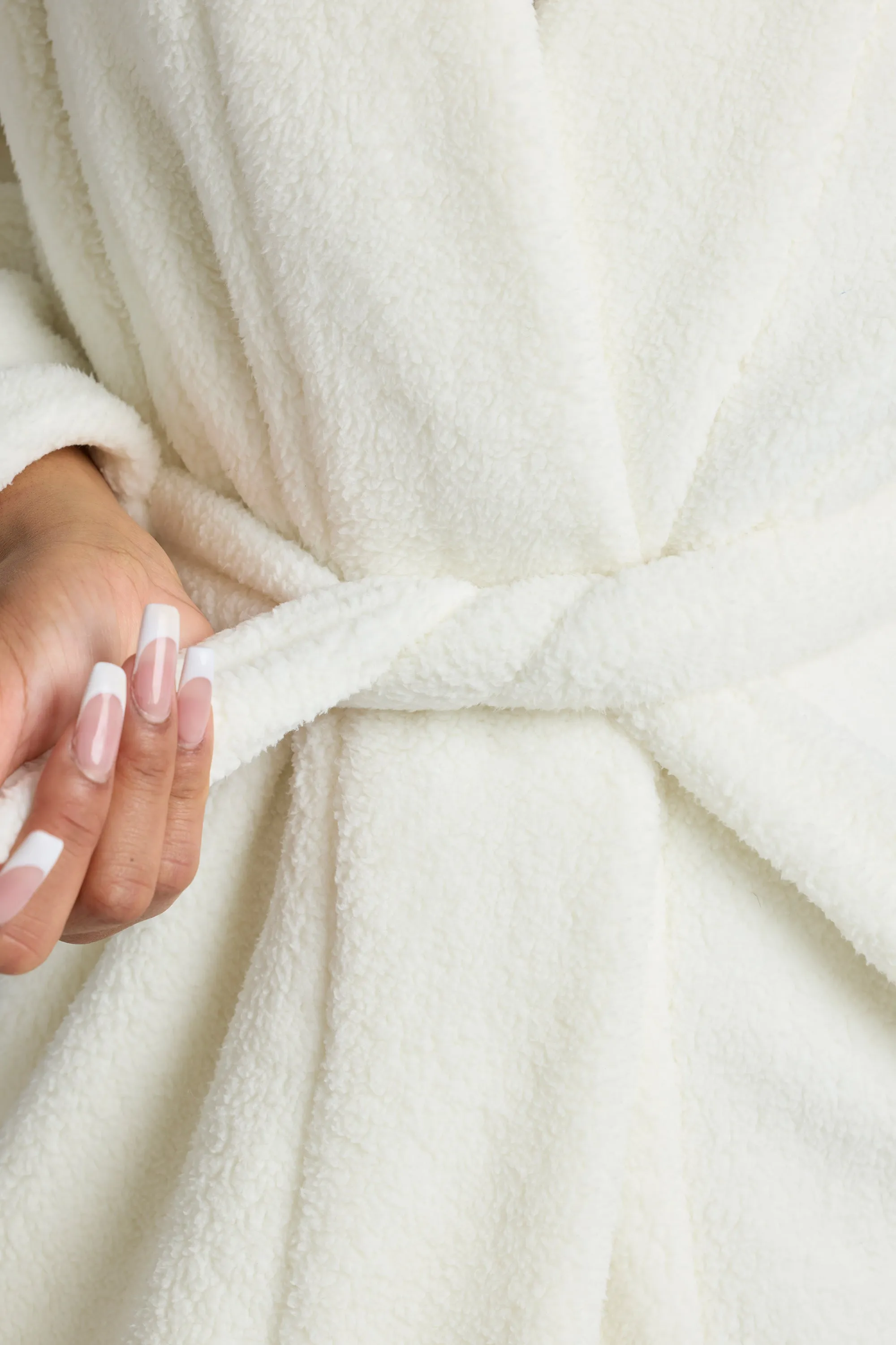 Tie Front Fleece Robe in White sold by Oh Polly product image thumbnail 5