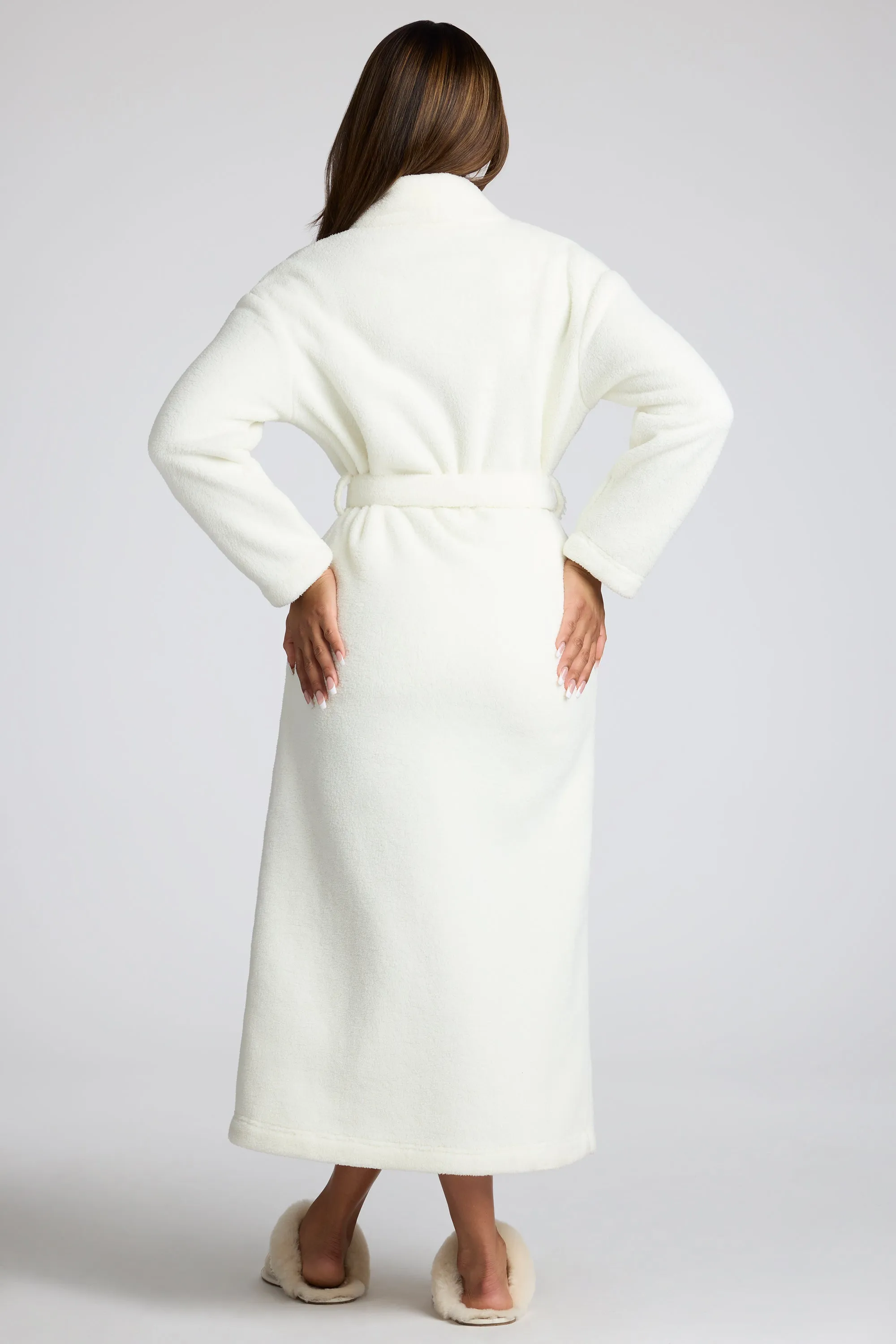 Tie Front Fleece Robe in White sold by Oh Polly product image thumbnail 2