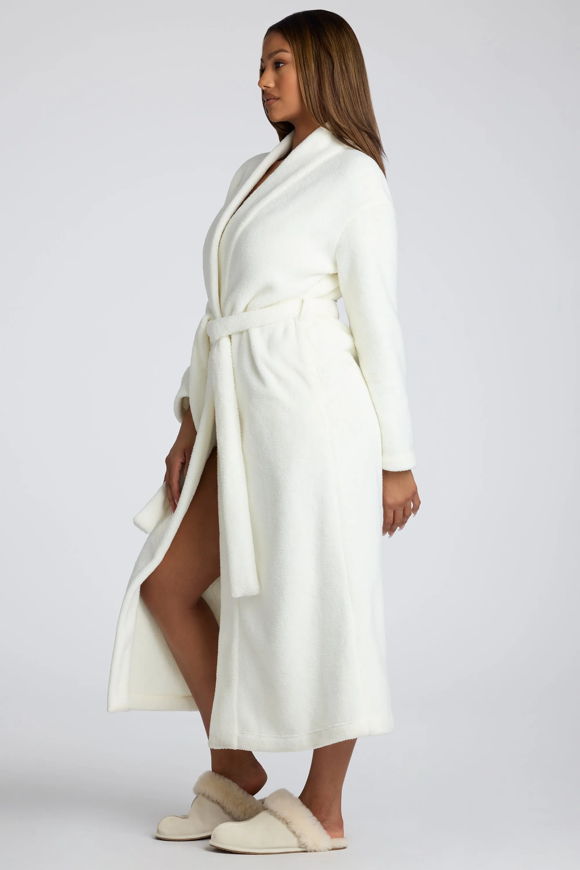 Tie Front Fleece Robe in White sold by Oh Polly product image thumbnail 3
