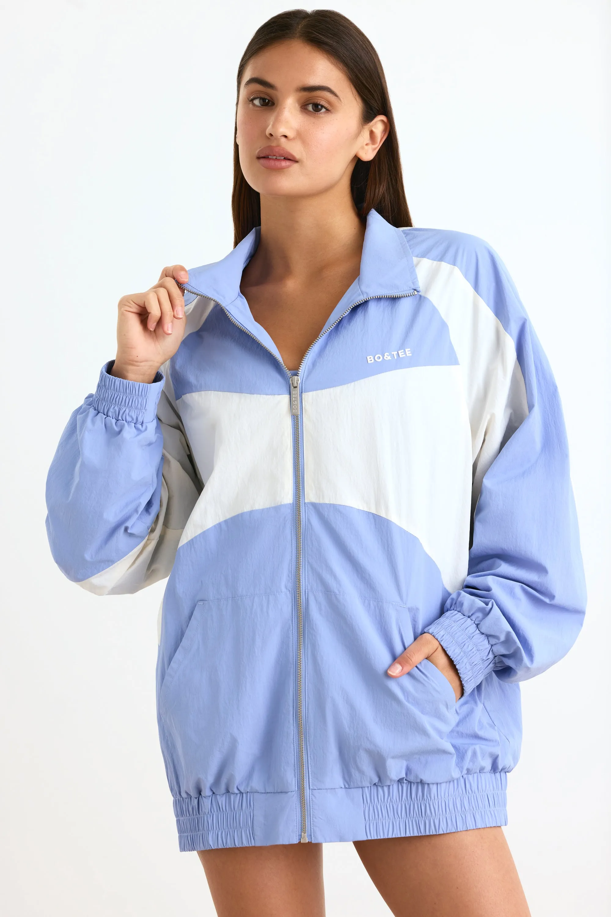 Water-Repellent Colourblock Track Jacket in Lavender Blue sold by Oh Polly product image thumbnail 5