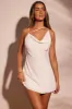 Asymmetric Cowl Neck Backless Georgette Mini Dress in White sold by Oh Polly