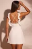 Asymmetric Cowl Neck Backless Georgette Mini Dress in White sold by Oh Polly