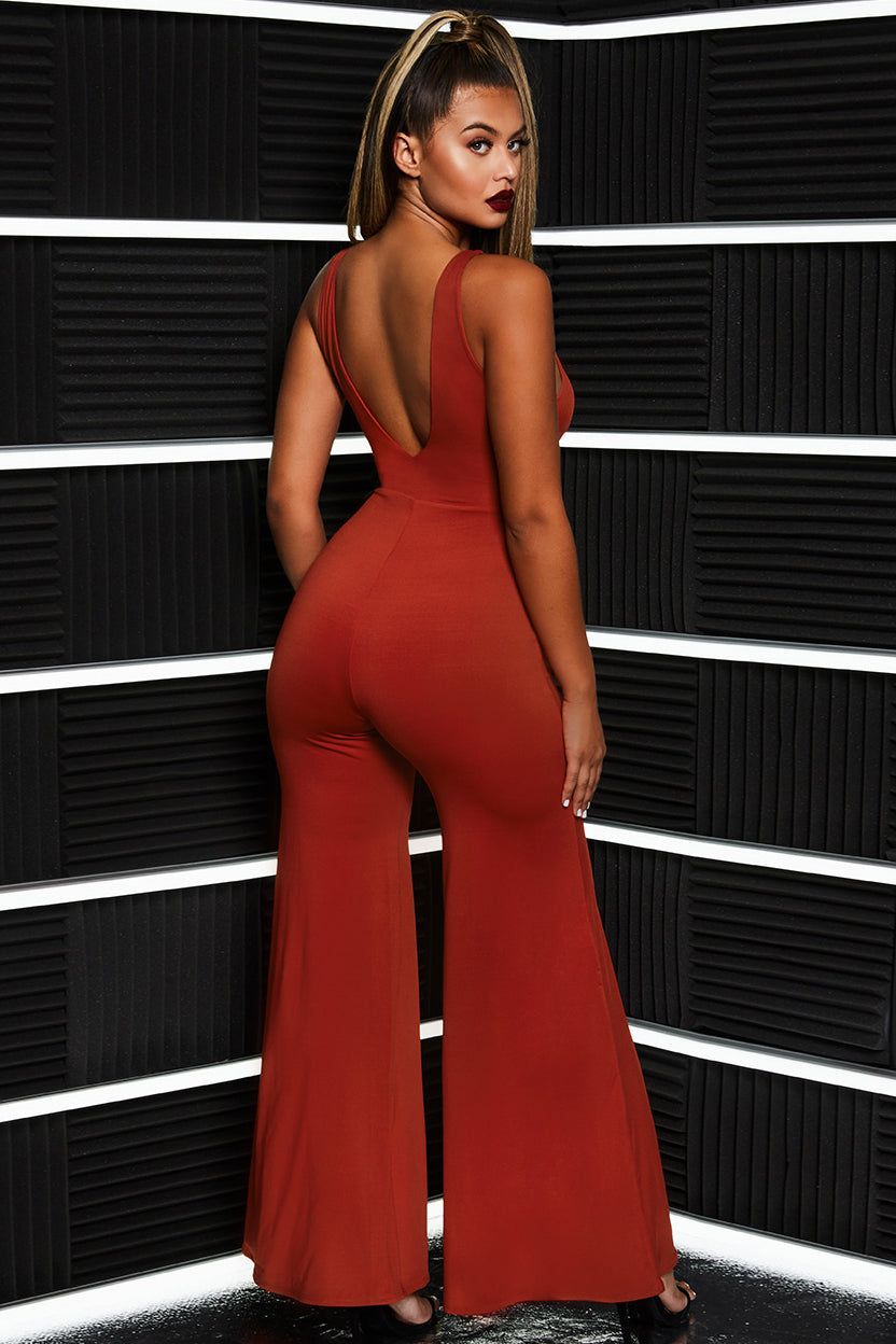 That Cuts Deep Twist Front Plunging Wide Leg Jumpsuit in Red sold by Oh Polly product image thumbnail 13