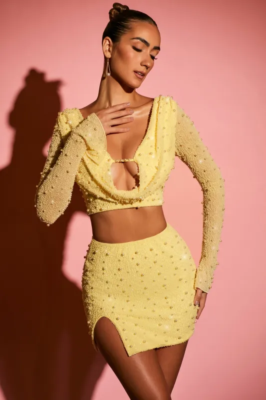 High Waist Thigh Split Mini Skirt in Yellow sold by Oh Polly