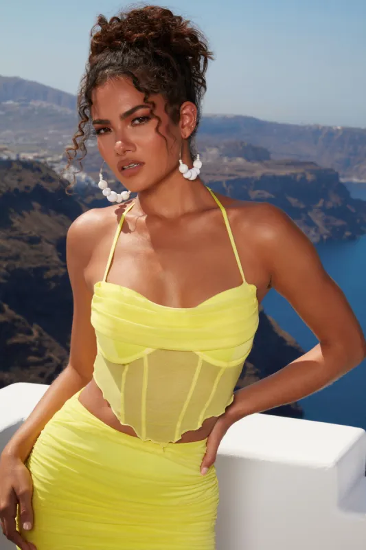 Ruffle Hem Mesh Corset Top in Lime sold by Oh Polly