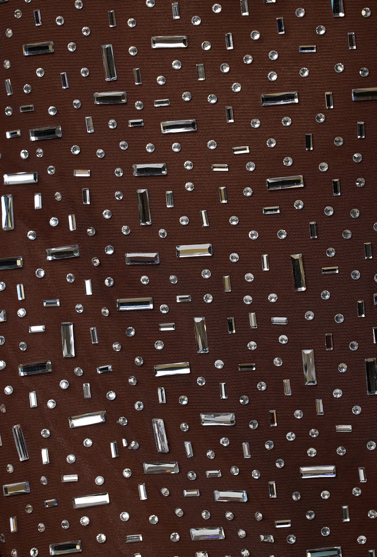 Sheer Embellished Long Sleeve A-Line Mini Dress in Deep Cocoa sold by Oh Polly product image thumbnail 4