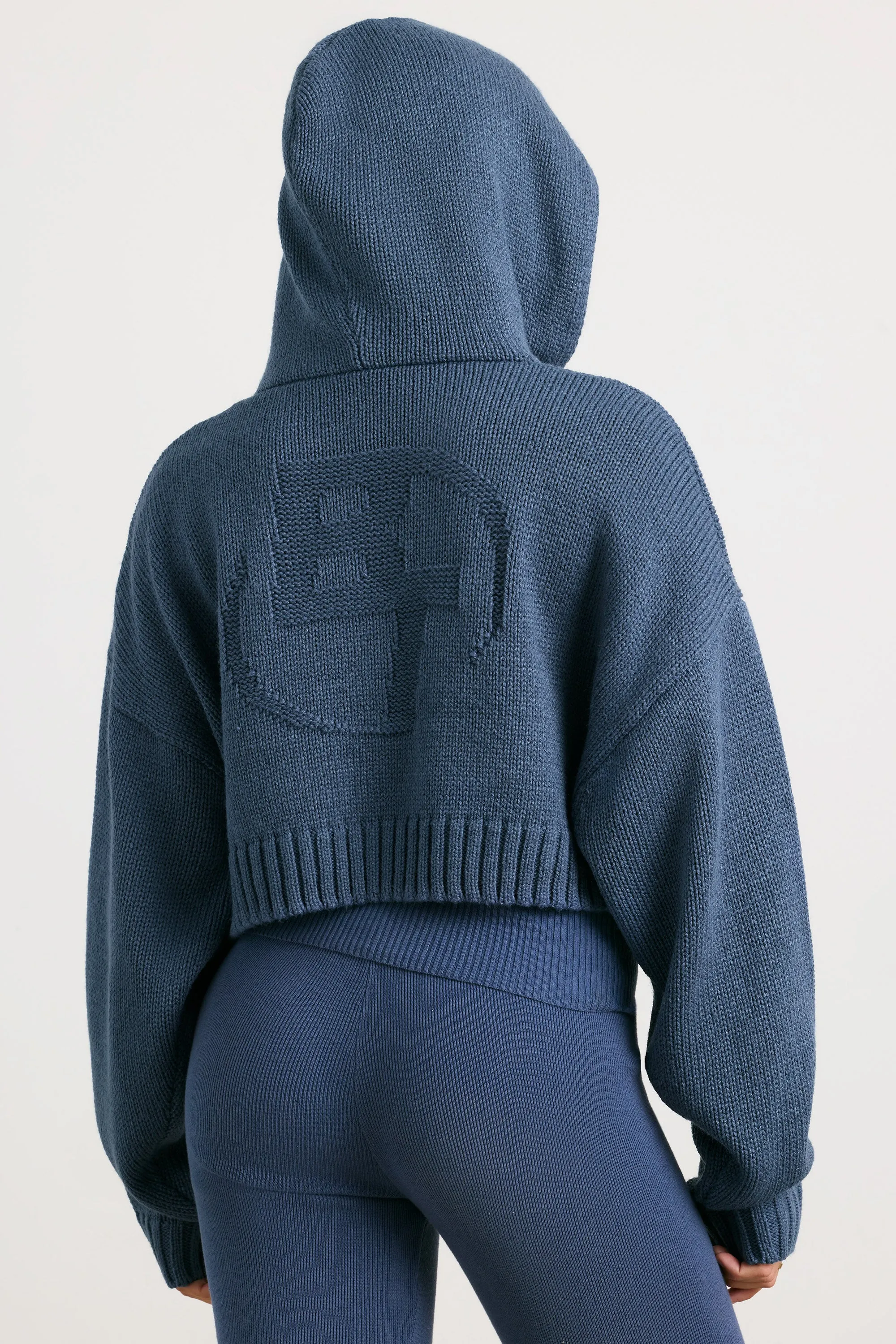 Chunky Knit Zip-Up Cropped Hoodie in Washed Navy sold by Oh Polly product image thumbnail 2