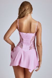 Lace Handkerchief Hem Mini Dress in Baby Pink sold by Oh Polly