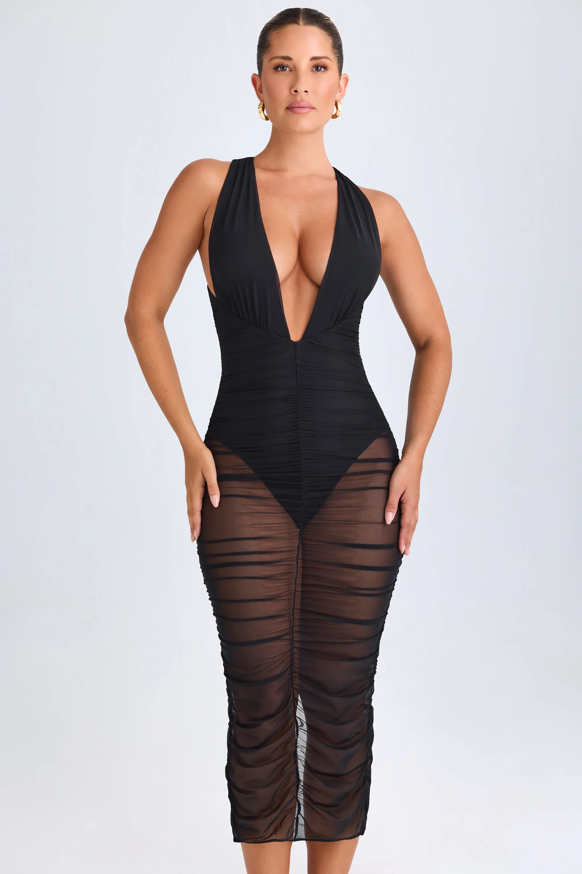 Ruched Plunge Midaxi Dress in Black sold by Oh Polly product image thumbnail 5
