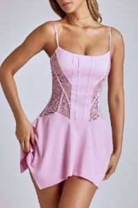 Lace Handkerchief Hem Mini Dress in Baby Pink sold by Oh Polly