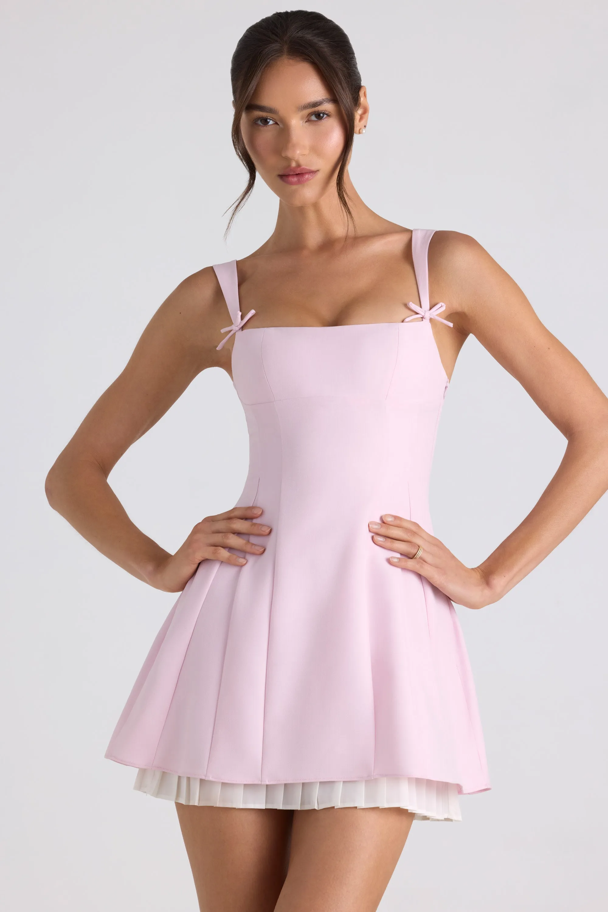 Bow-Detail Pleated A-Line Mini Dress in Soft Pink sold by Oh Polly product image thumbnail 5