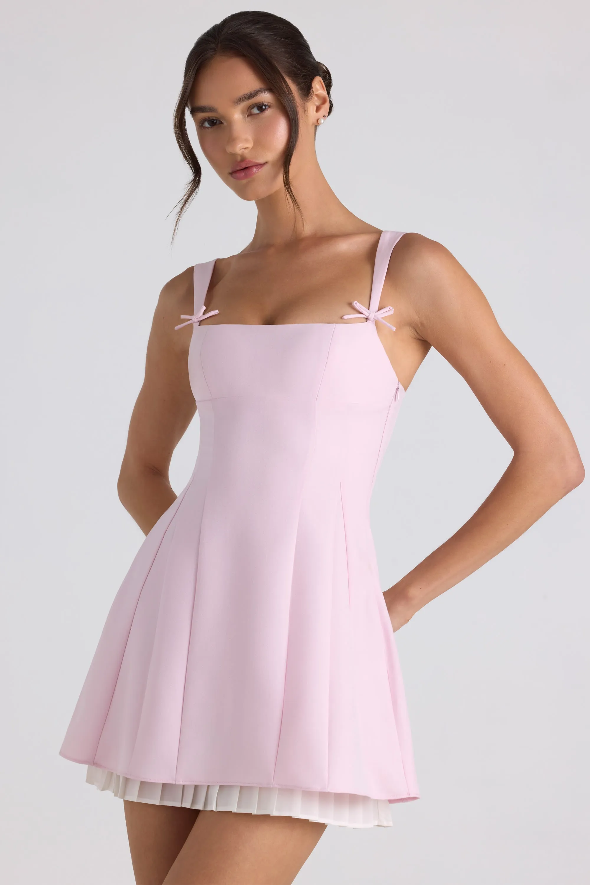 Bow-Detail Pleated A-Line Mini Dress in Soft Pink sold by Oh Polly product image thumbnail 2