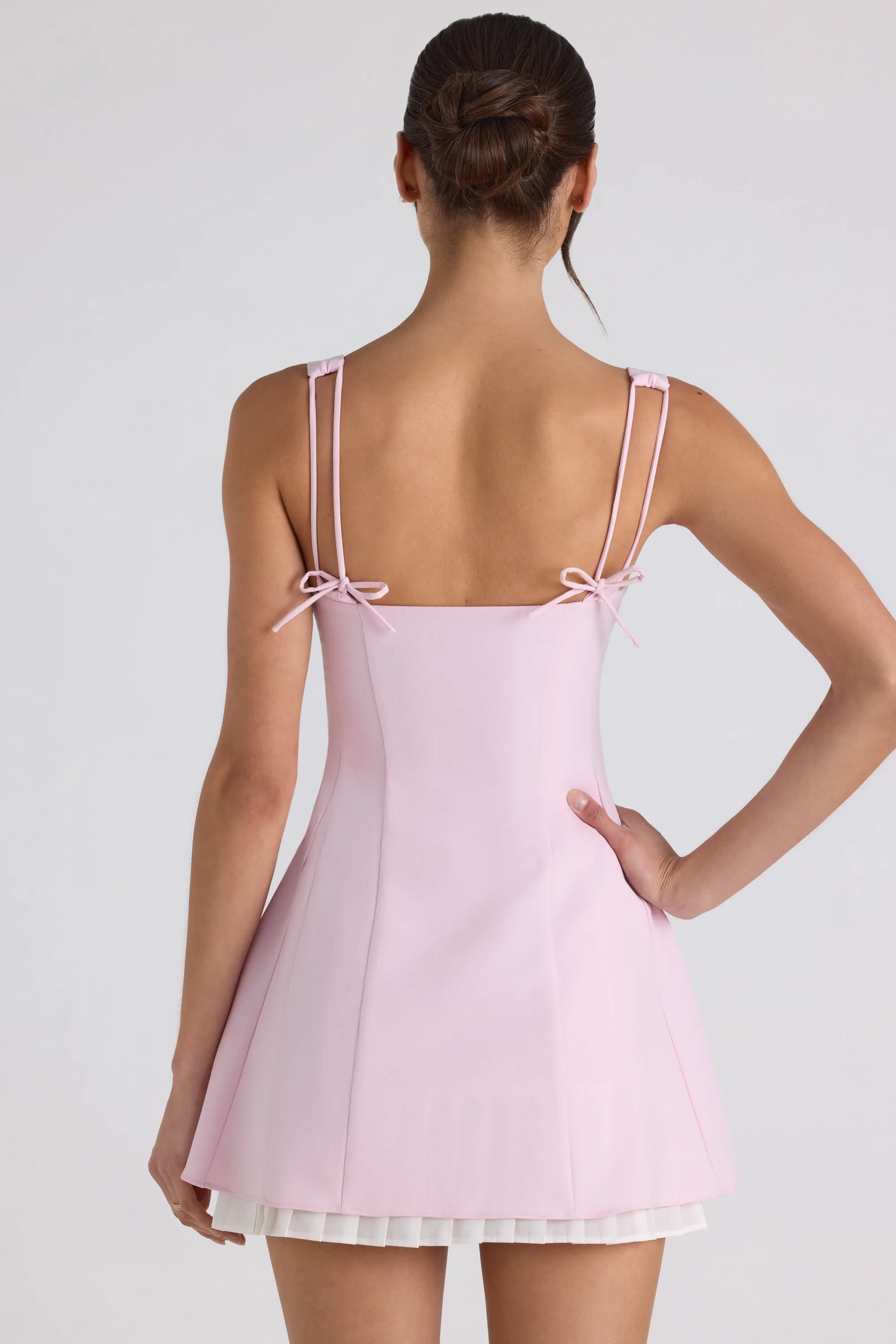 Bow-Detail Pleated A-Line Mini Dress in Soft Pink sold by Oh Polly product image thumbnail 4