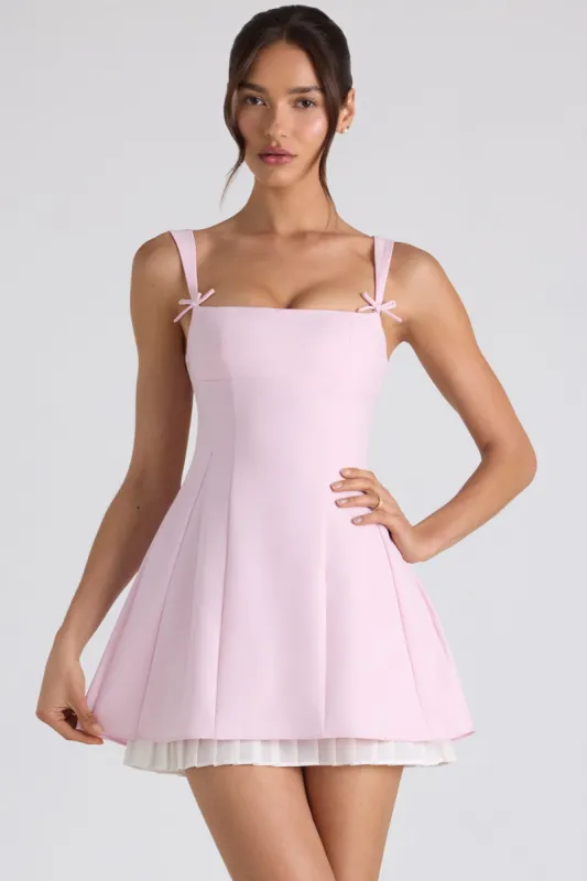 Bow-Detail Pleated A-Line Mini Dress in Soft Pink sold by Oh Polly