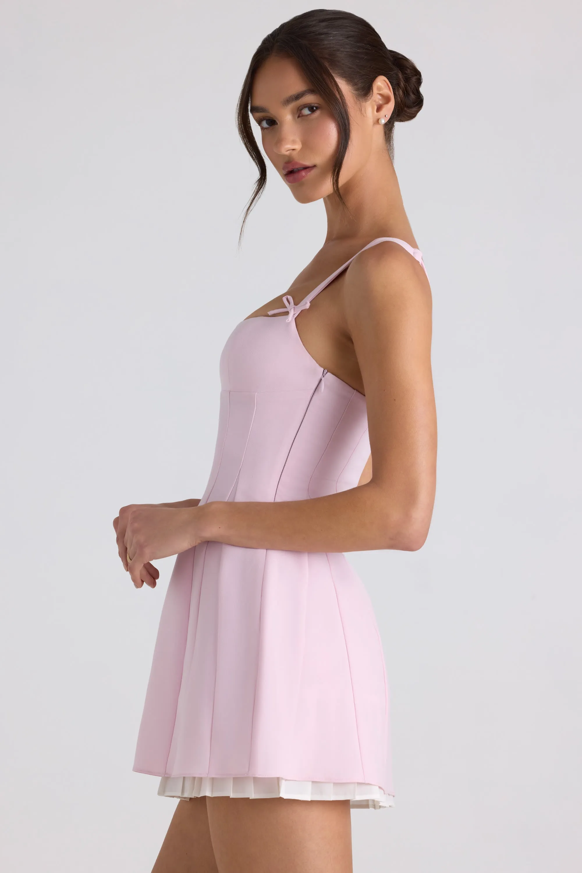 Bow-Detail Pleated A-Line Mini Dress in Soft Pink sold by Oh Polly product image thumbnail 3