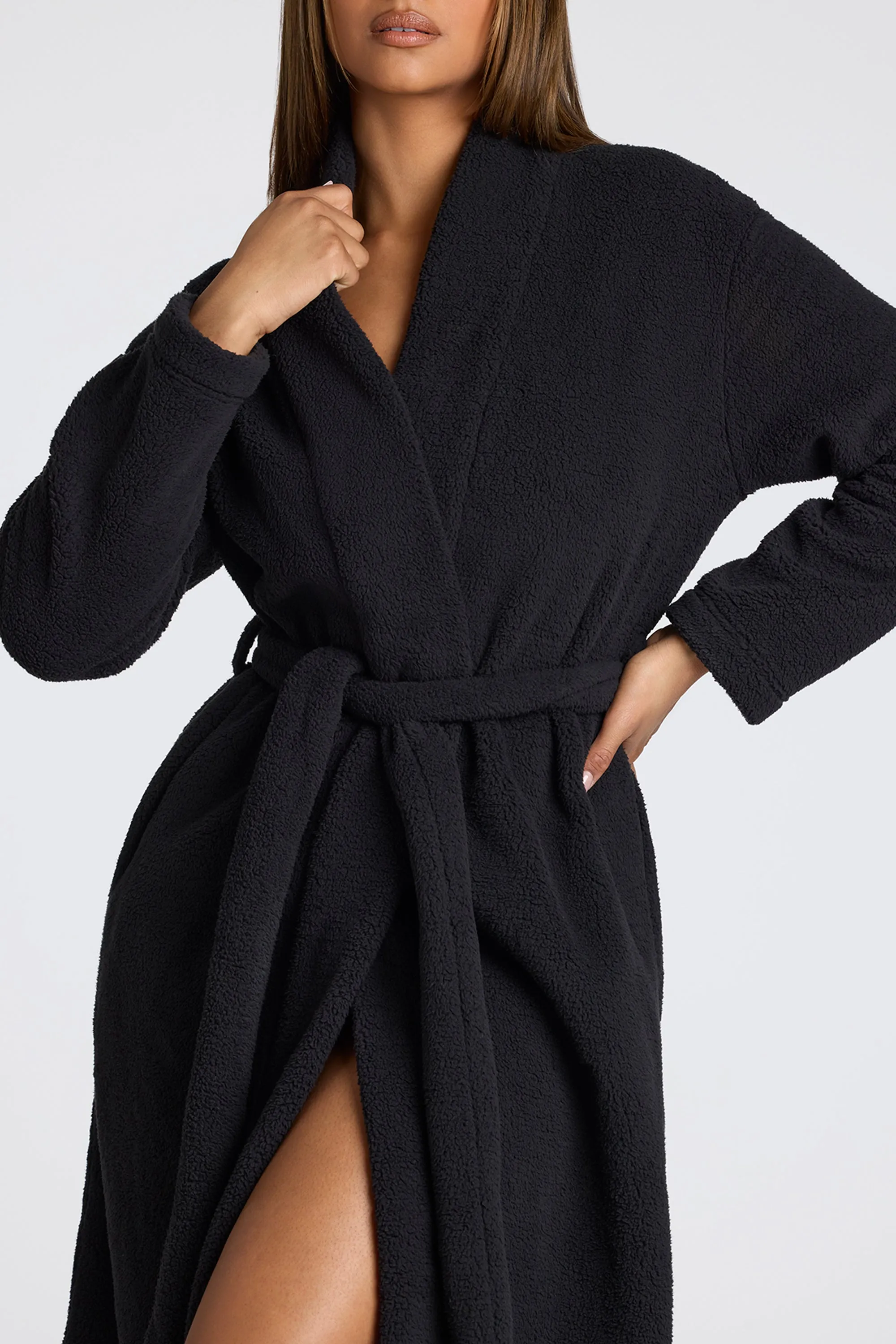 Tie Front Fleece Robe in Black sold by Oh Polly product image thumbnail 4