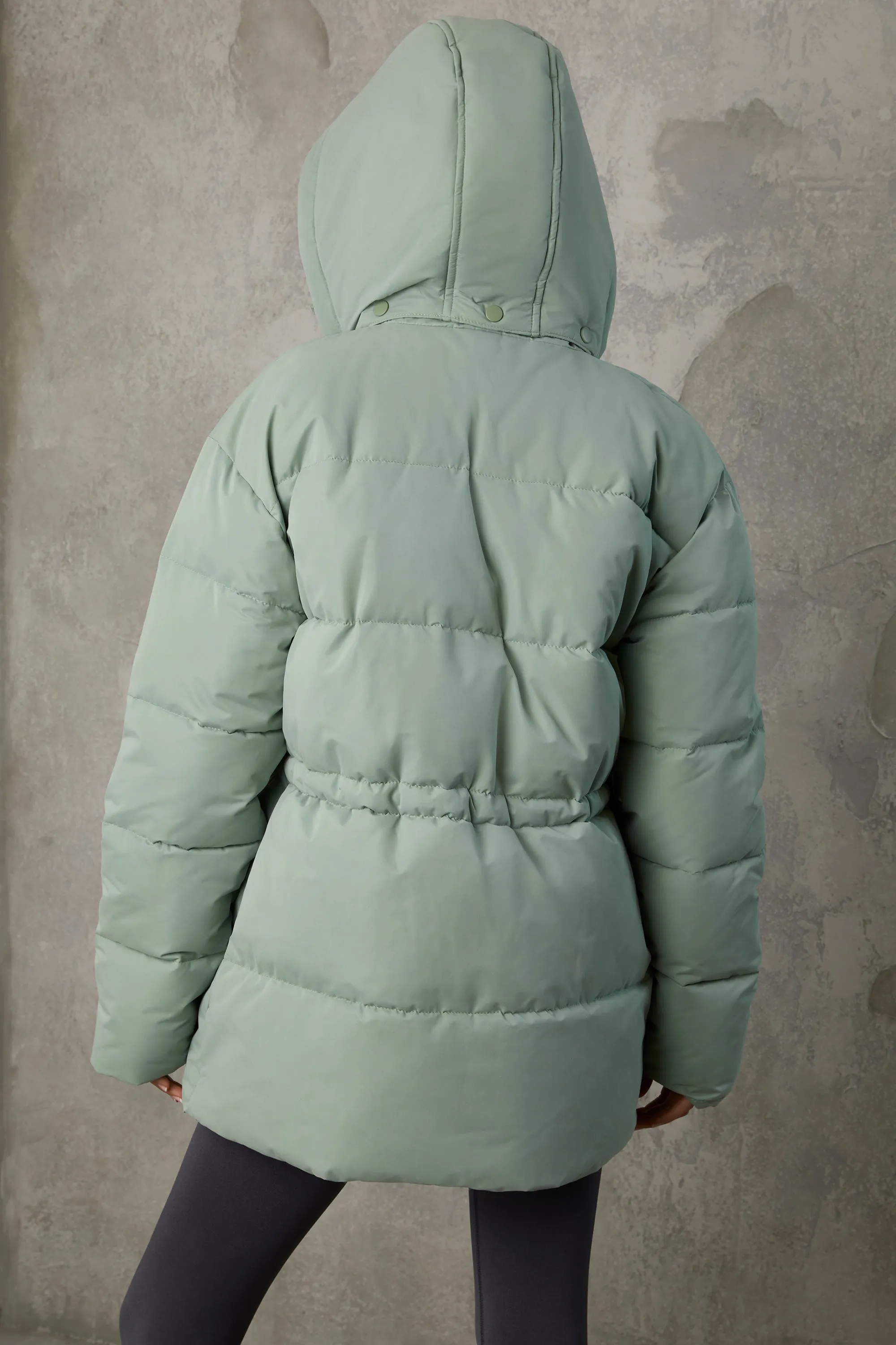 Mid Length Hooded Puffer Coat in Iceberg Green sold by Oh Polly product image thumbnail 2