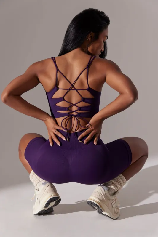 Open Back Square Neck Sports Bra in Purple sold by Oh Polly