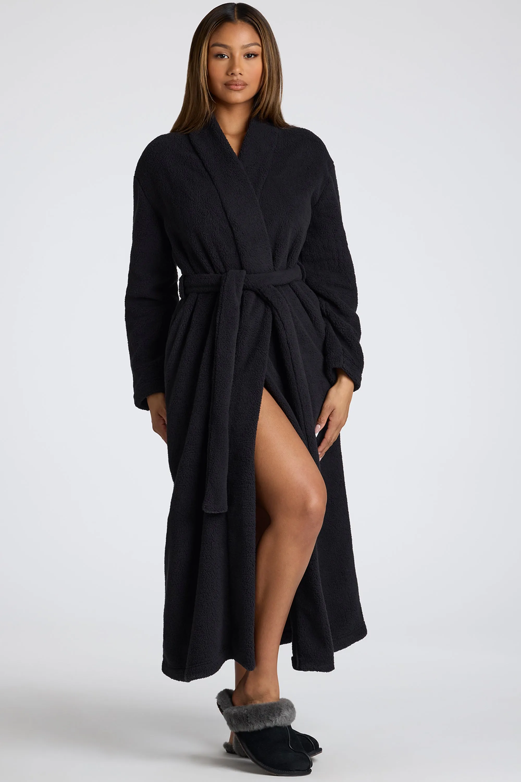 Tie Front Fleece Robe in Black sold by Oh Polly product image thumbnail 3