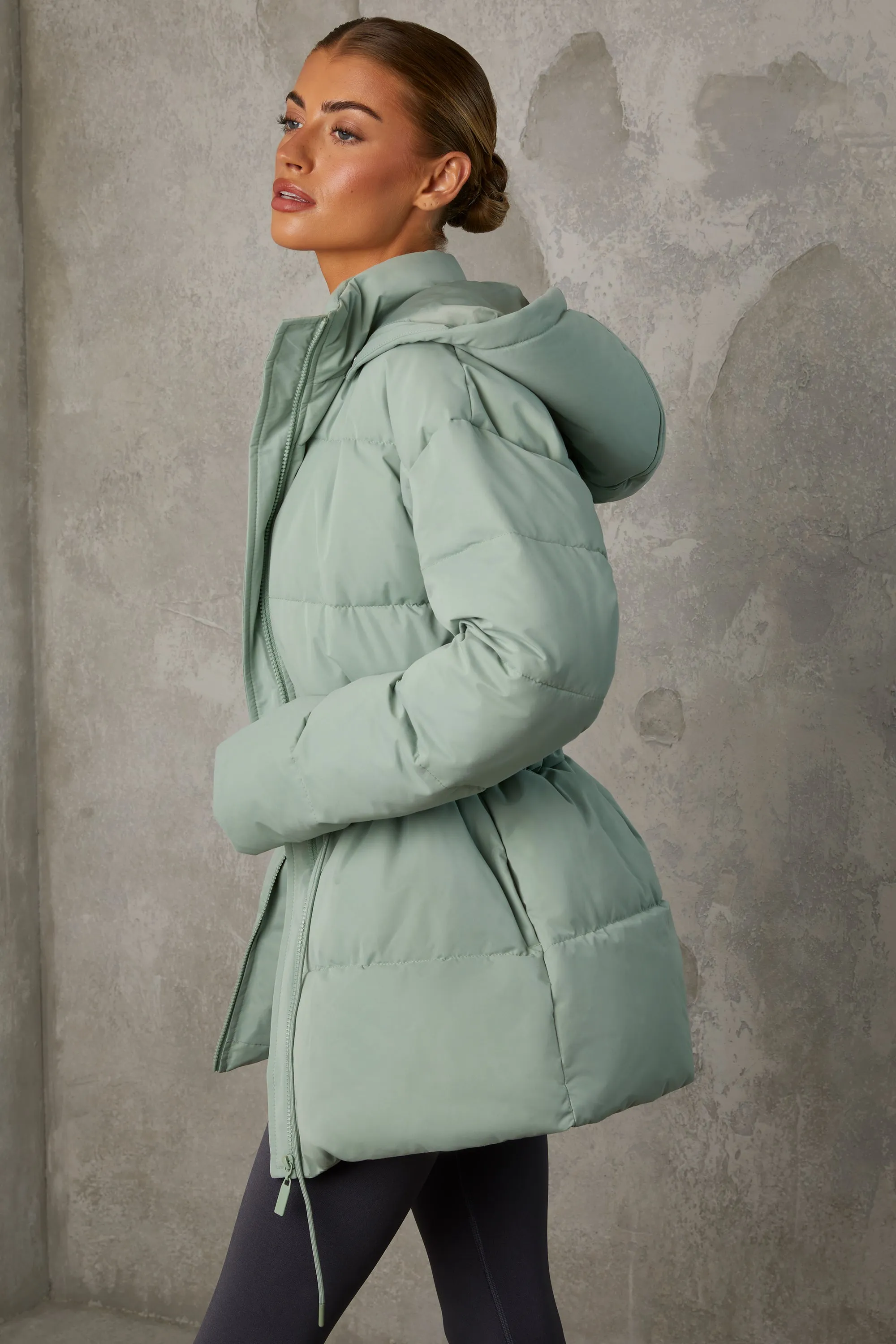 Mid Length Hooded Puffer Coat in Iceberg Green sold by Oh Polly product image thumbnail 3