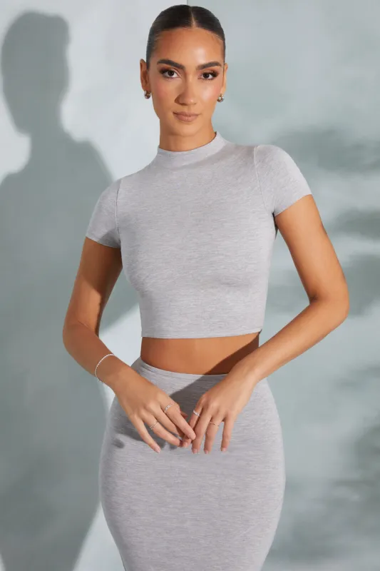 Contrast Stitch Turtleneck Crop Top in Marled Grey sold by Oh Polly