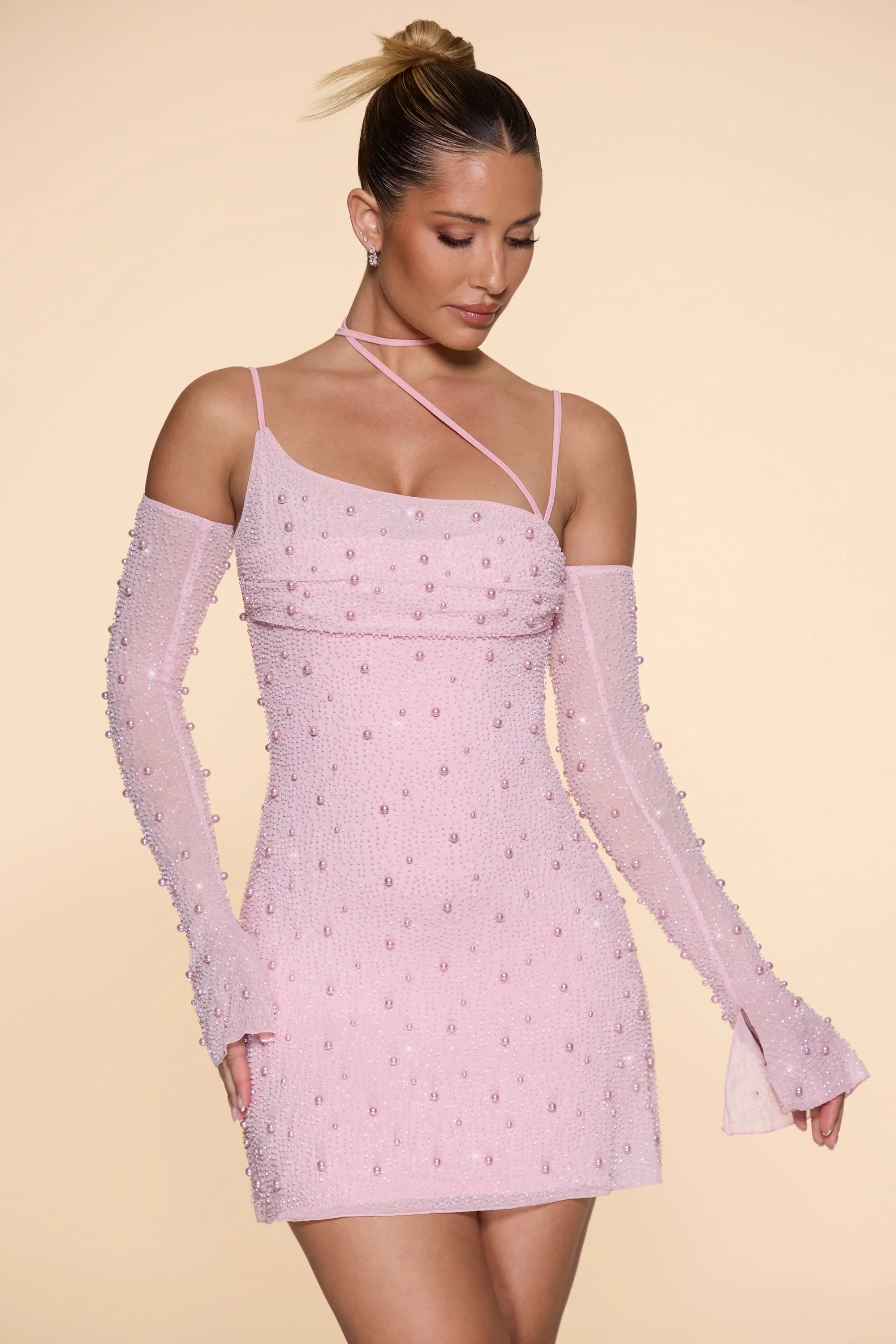 Embellished Asymmetric Corset Mini Dress in Blush sold by Oh Polly product image thumbnail 5