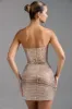 Embellished Bandeau Mini Dress in Almond sold by Oh Polly