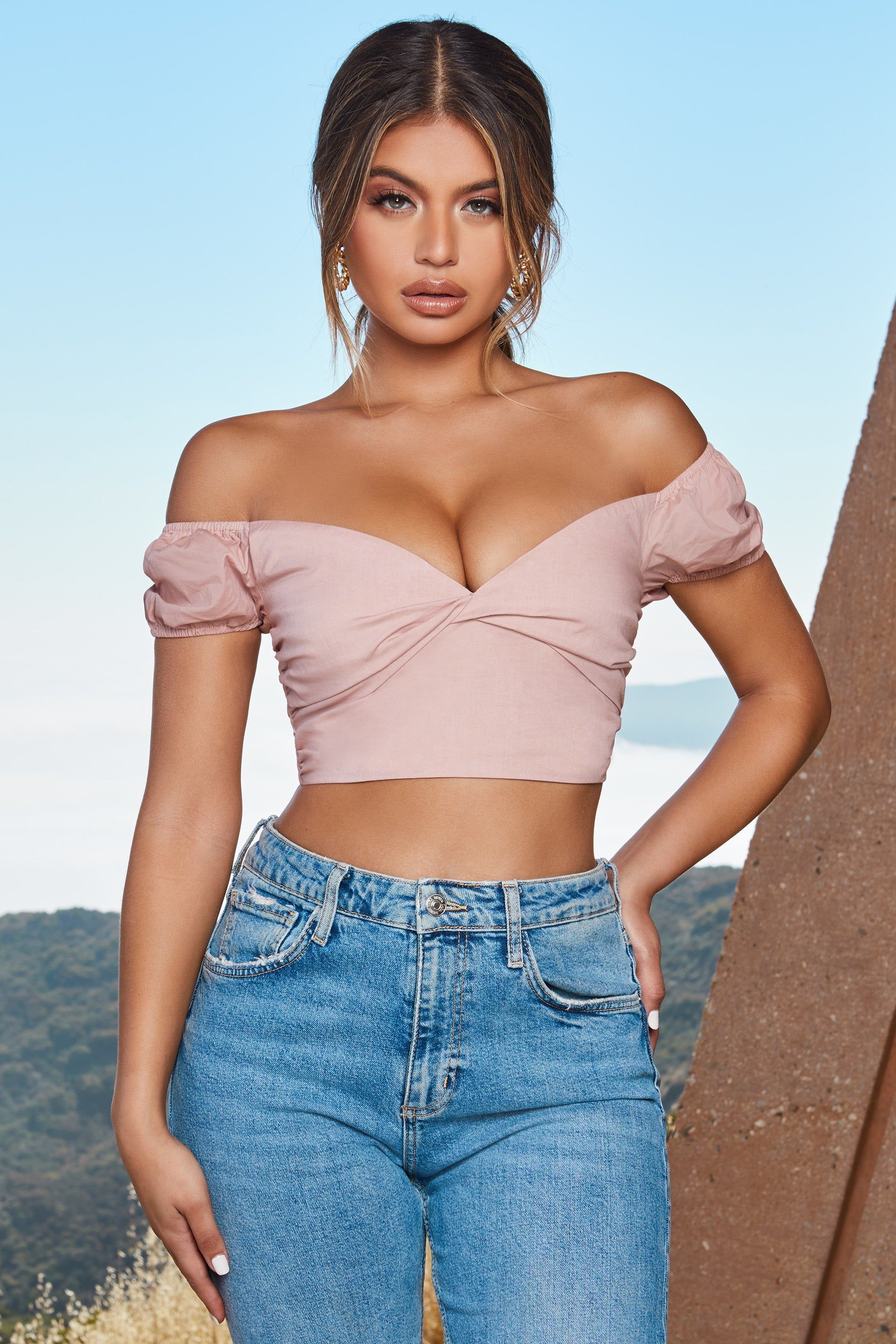 Fresh Crop Twist Front Puff Sleeve Crop Top in Blush sold by Oh Polly product image thumbnail 4
