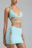Embellished Mid-Rise Mini Skirt in Ice Blue sold by Oh Polly