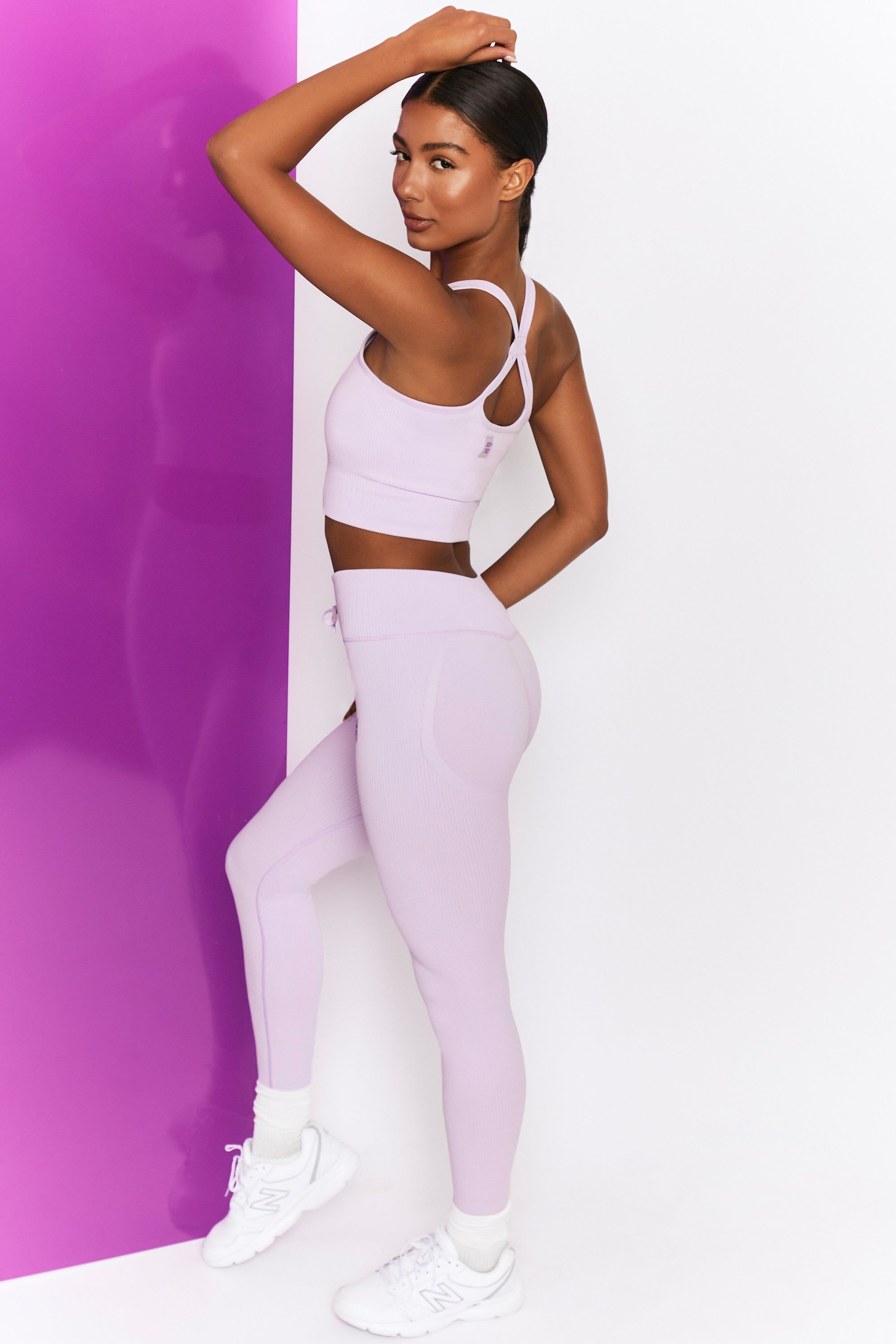 Energise Ribbed Tie Front Full Length Leggings in Lilac sold by Oh Polly product image thumbnail 2