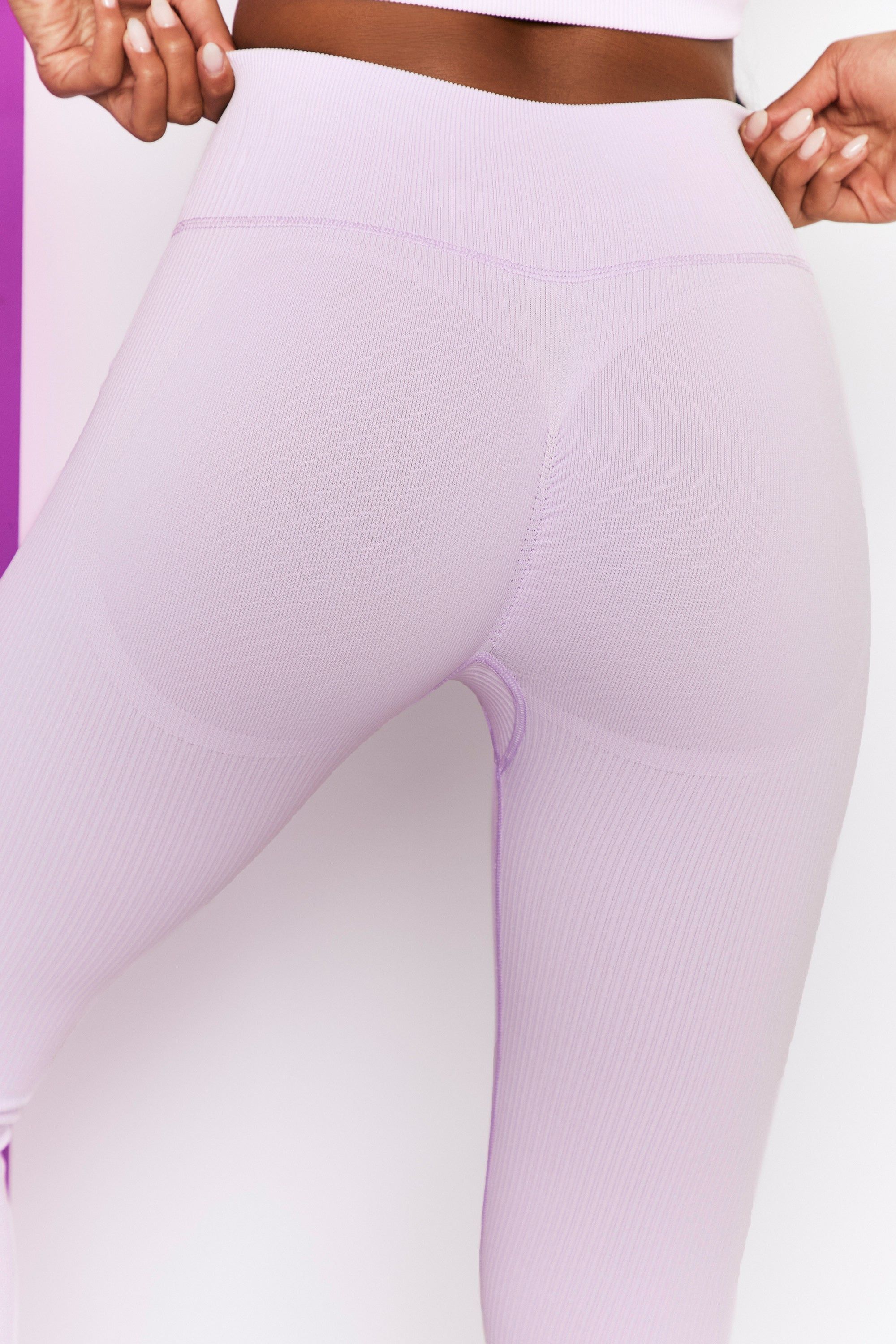 Energise Ribbed Tie Front Full Length Leggings in Lilac sold by Oh Polly product image thumbnail 3