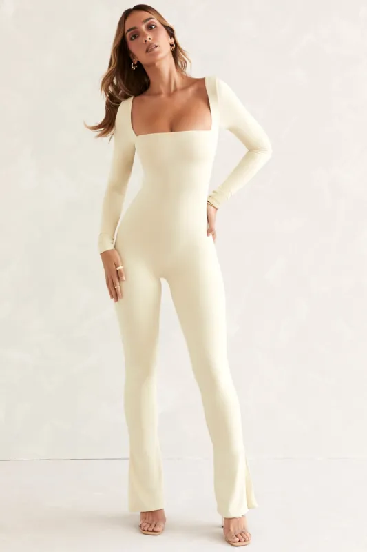 Long Sleeve Square Neck Jumpsuit in Ivory sold by Oh Polly